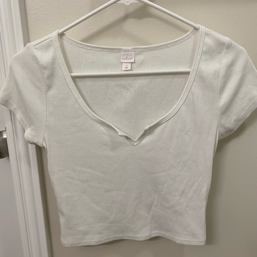 White Ribbed cropped Top